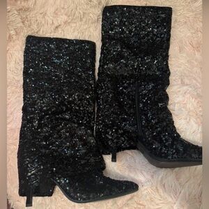 Elegant Black Sequin Women's Boots